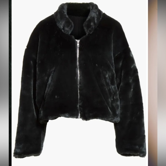 Free people green faux fur fluffy zip jacket emerald mob wife bomber jacket - Picture 3 of 14
